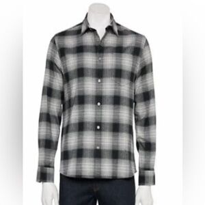 Apt 9 Men’s Standard Fit Premier Flex Flannel Shirt, Small, Black/White, NWT